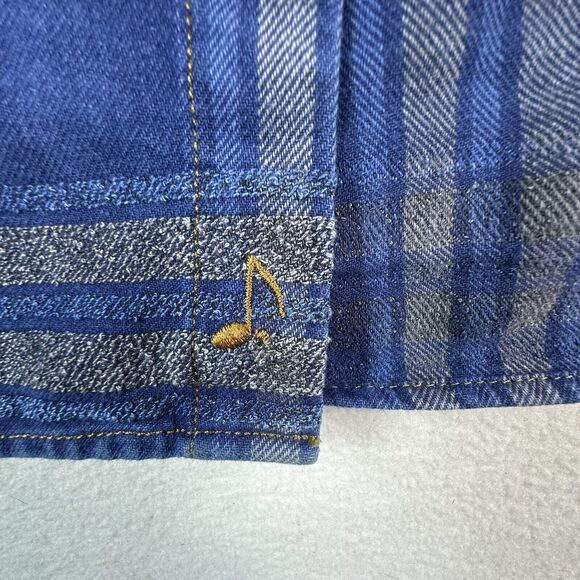 32 Bar Blues Shirt Mens Large Blue Plaid Textured Long Sleeve Button Down Shirt - Picture 6 of 13